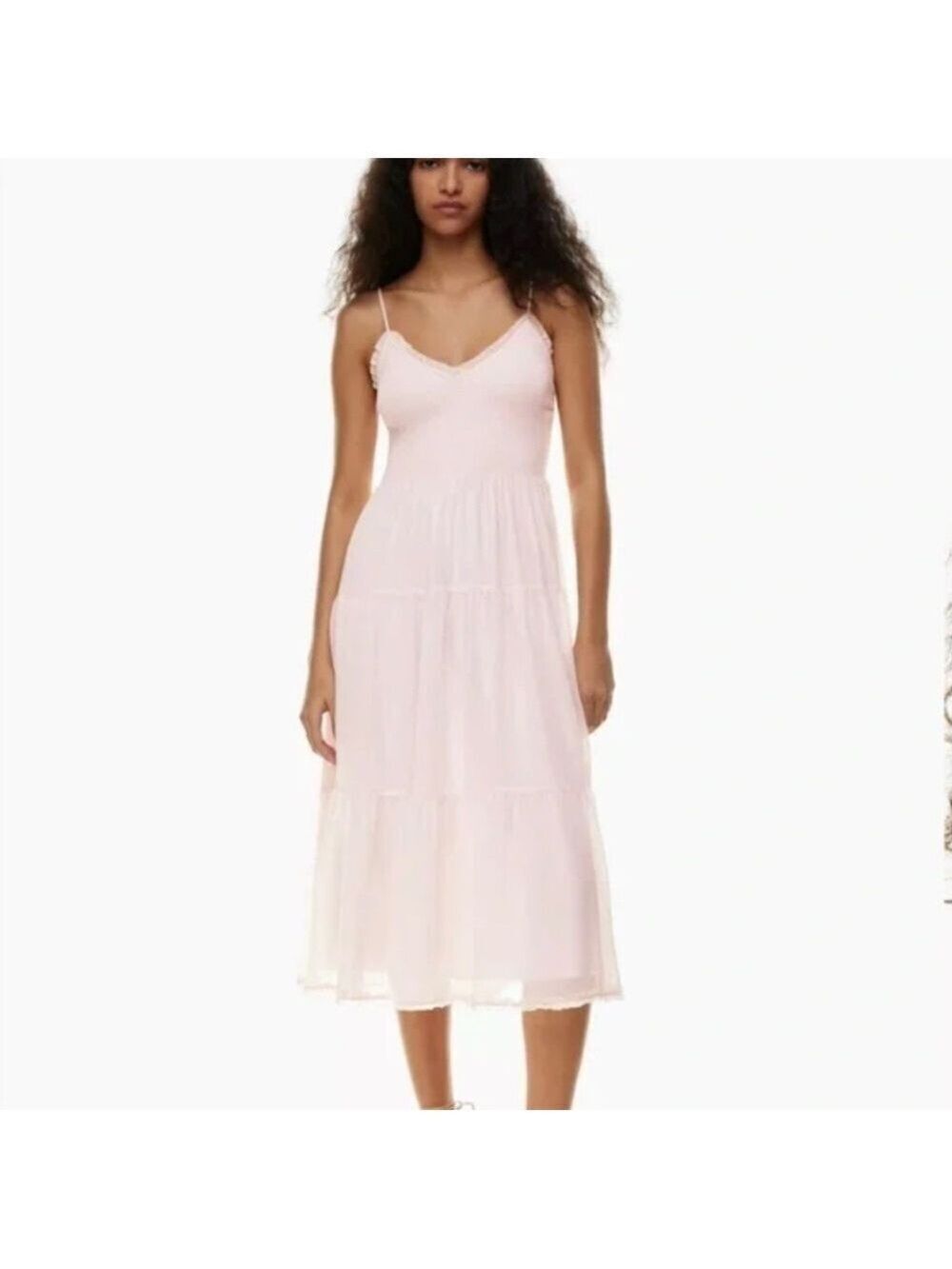 Aritzia Wilfred Tuberose Dress Chiffon tiered V-neck midi dress Pink small
